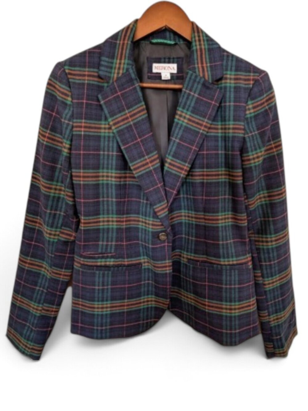 Merona Plaid Wool Blend Blazer Jacket Size 4